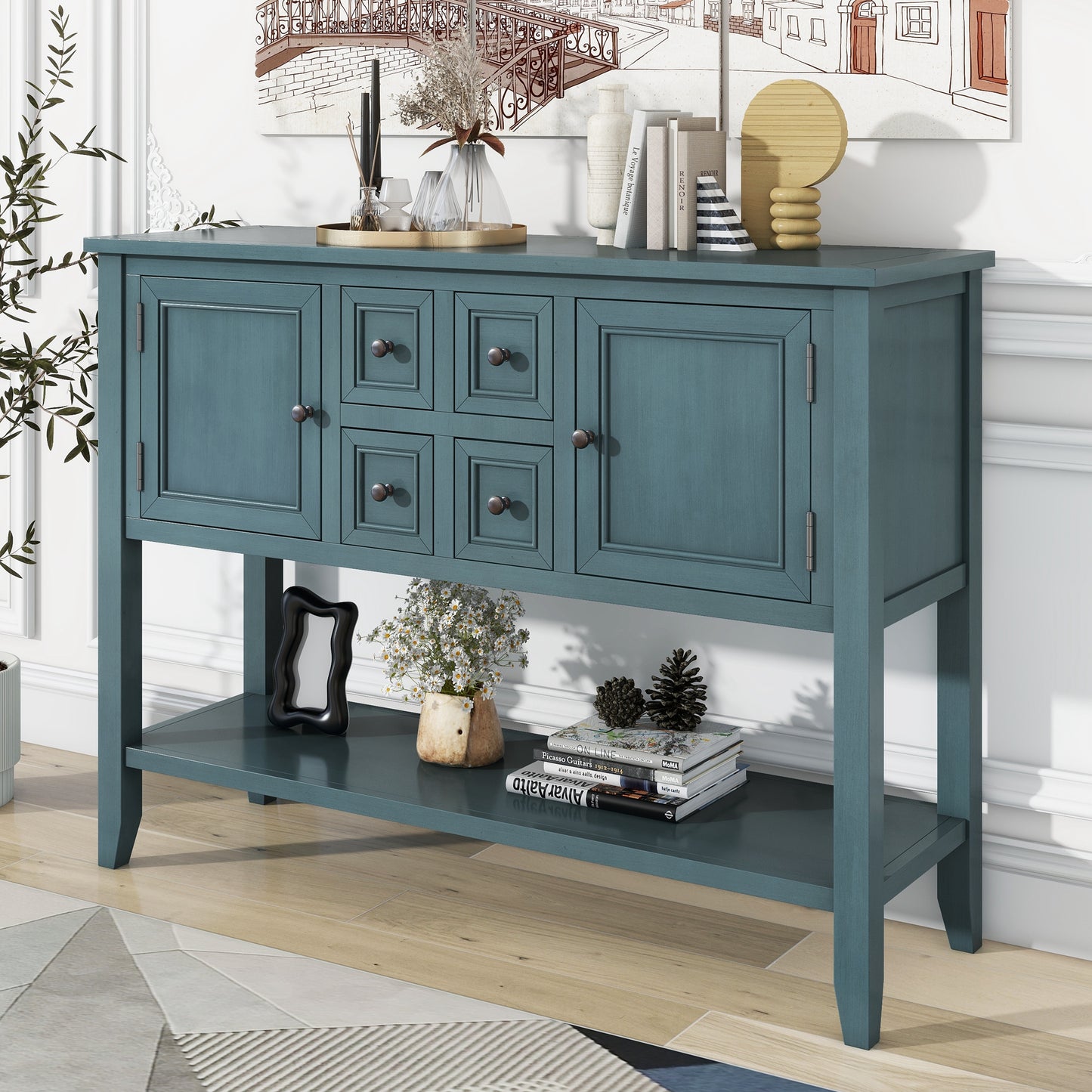 Oliver™️ - Cambridge Vintage Console Desk with Storage Drawers & Bottom Shelf