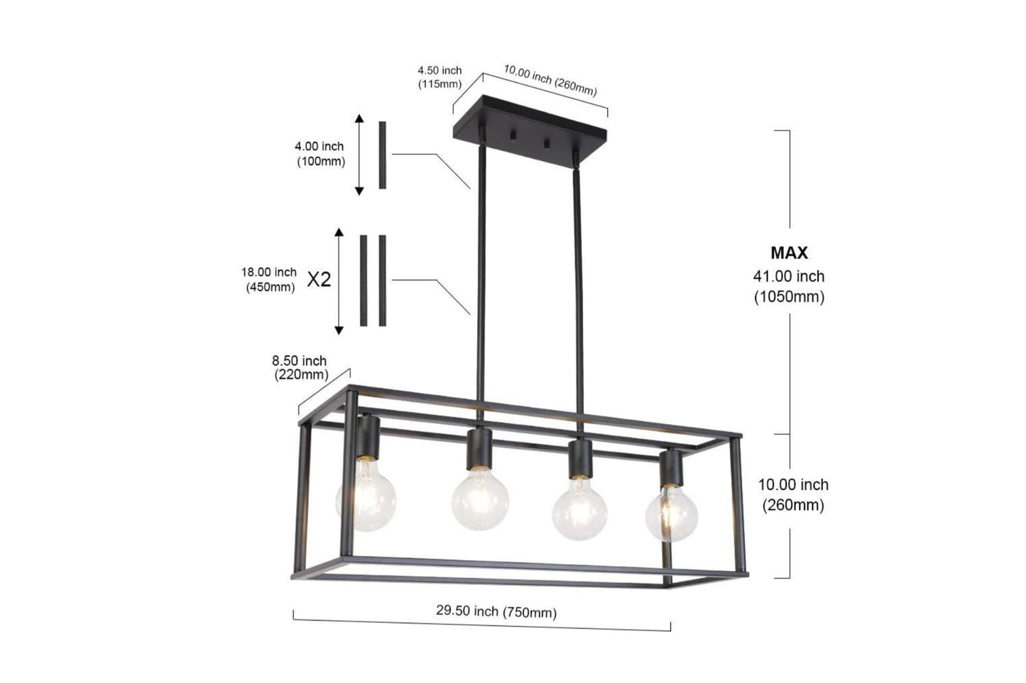 Vimora™ - Industrial Vintage 4-Light Black Pendant Chandelier with Open Cage Design