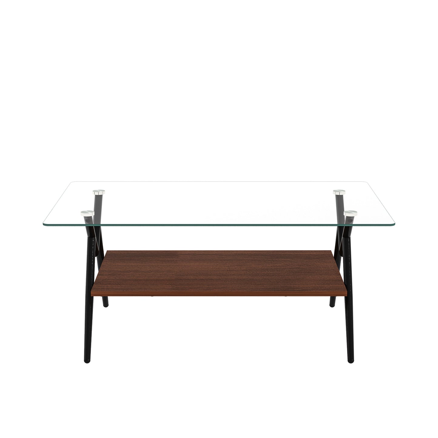 Freja™️ - Rectangle Coffee Table with Tempered Glass Top and Black Metal Legs