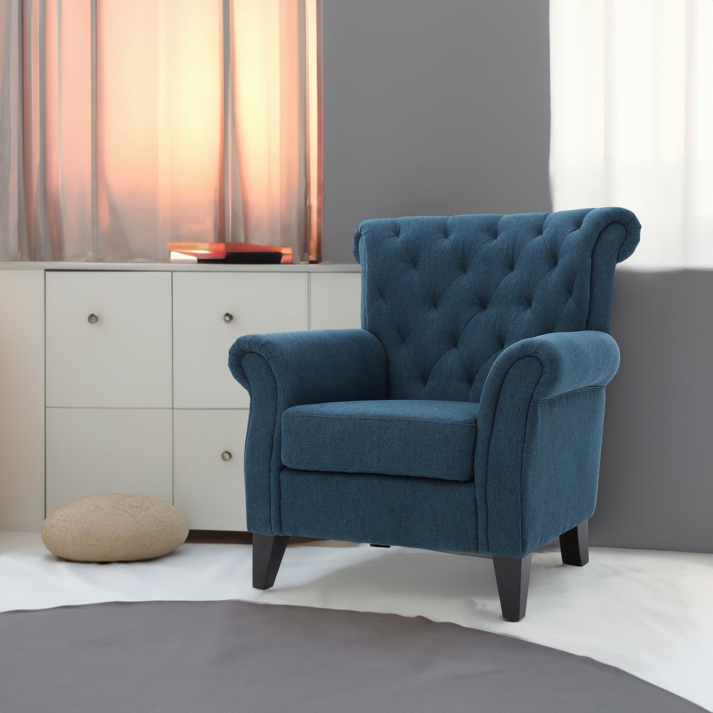 Vimora™ - Springfield Tufted Navy Blue Fabric Club Chair with Nailhead Trim and Cushion