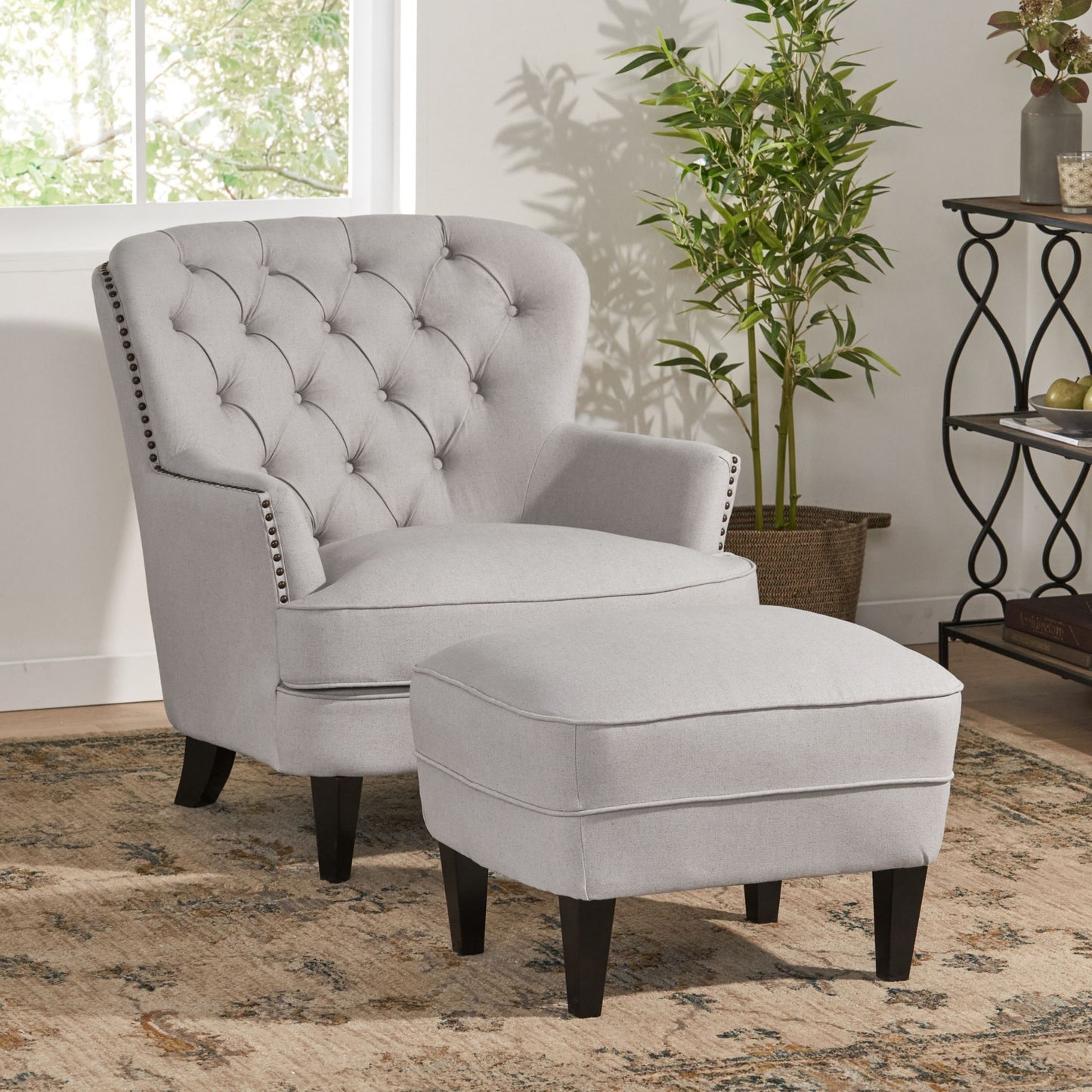 Vimora™ - Contemporary Light Grey Club Chair and Ottoman Set