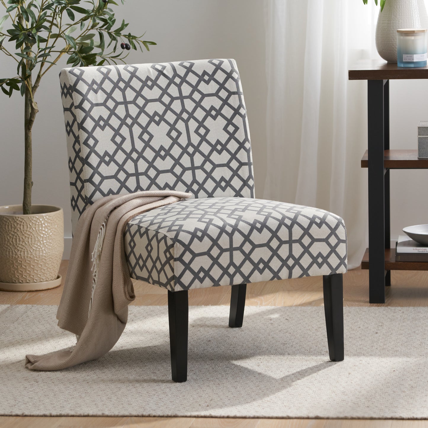 Vimora™ - Contemporary Grey and Ivory Upholstered Accent Chair with Tapered Legs