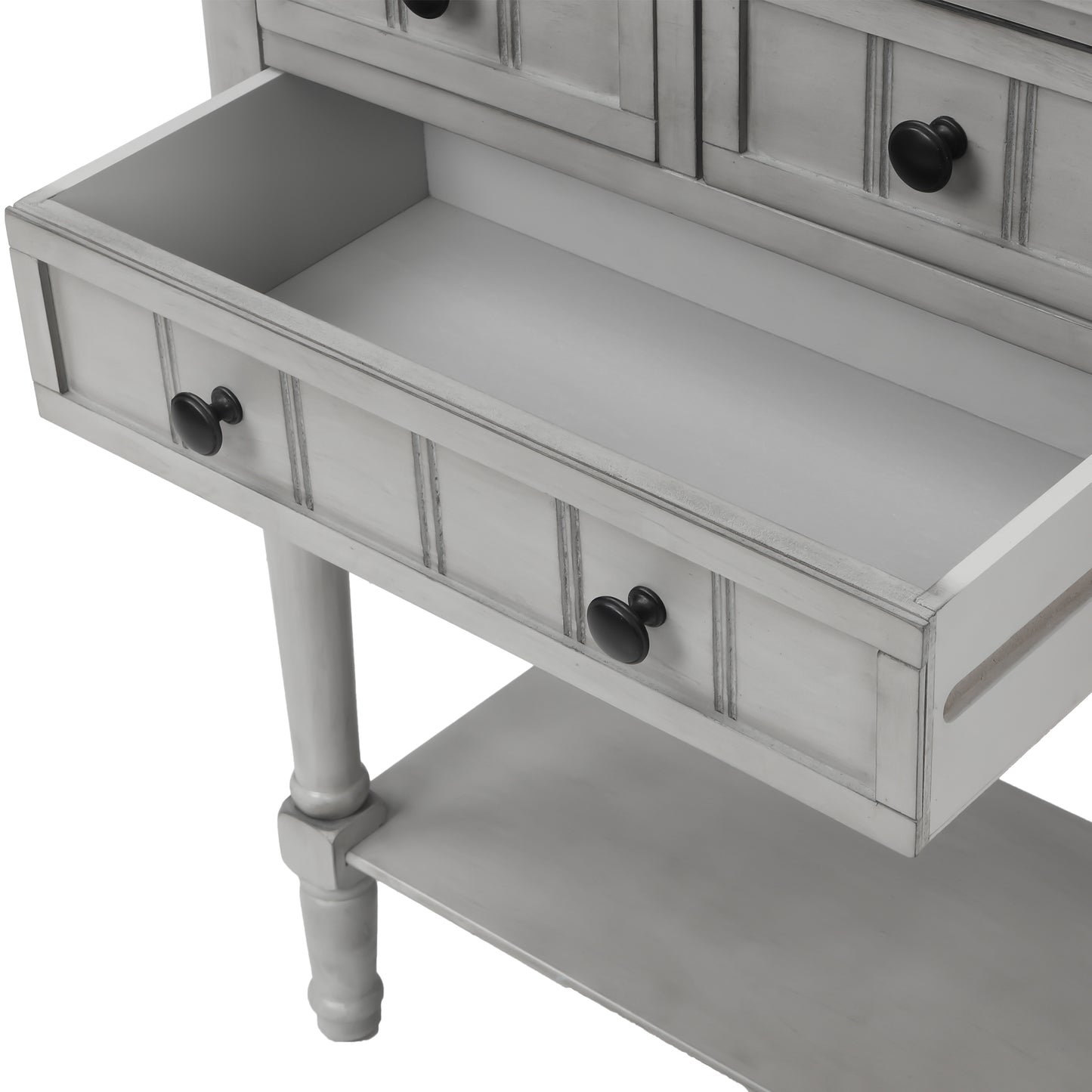 Luca™️ - Grey Washed Narrow Console Desk with 3 Drawers and Bottom Shelf for Living Room