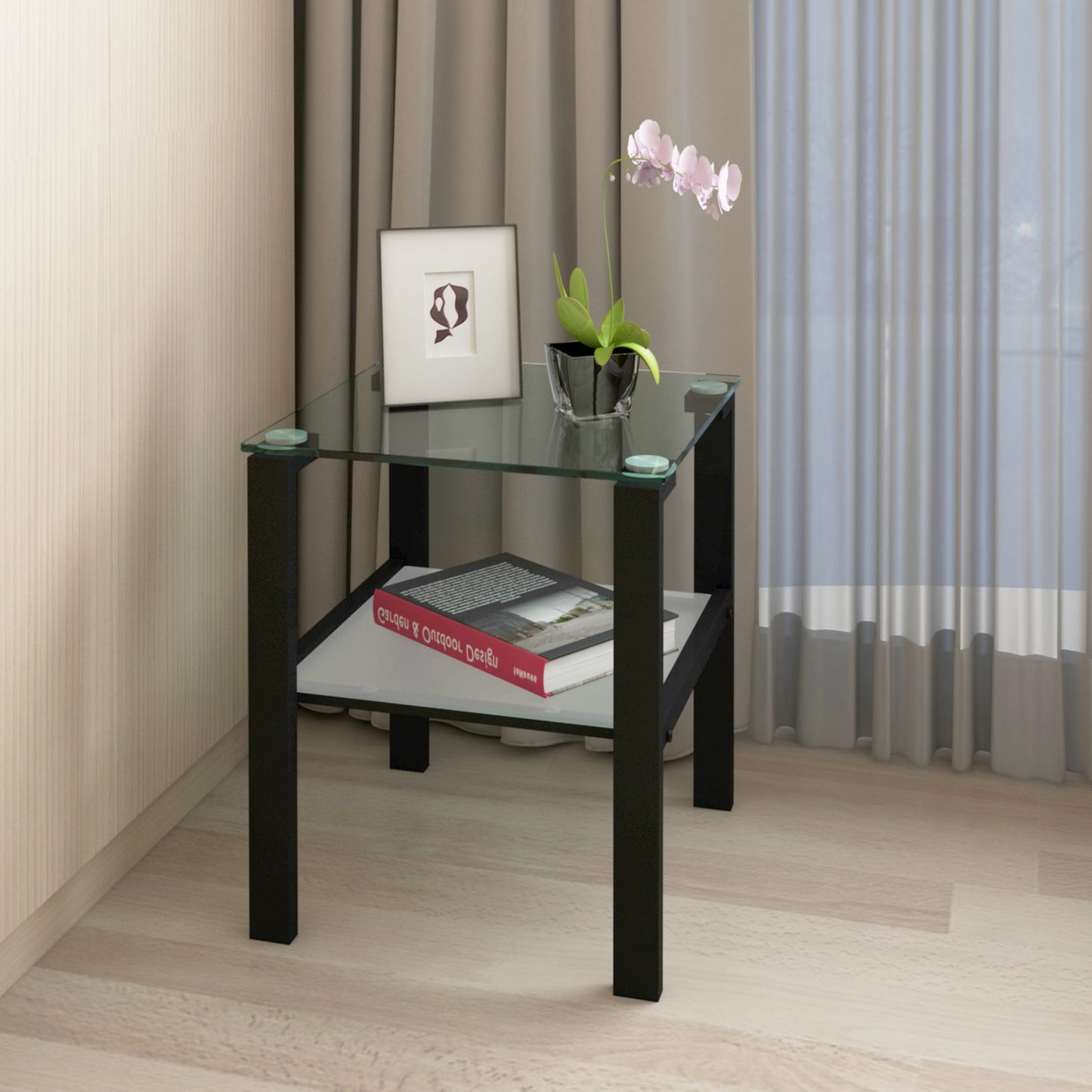 Ava™️ - Black Glass Two-Layer Round Tea Table for Living Room & Bedroom