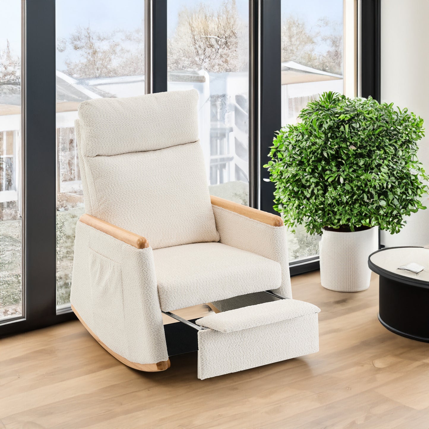 Vimora™ - Accent Rocking Chair with Footrest, High Back, Rubber Wood Legs