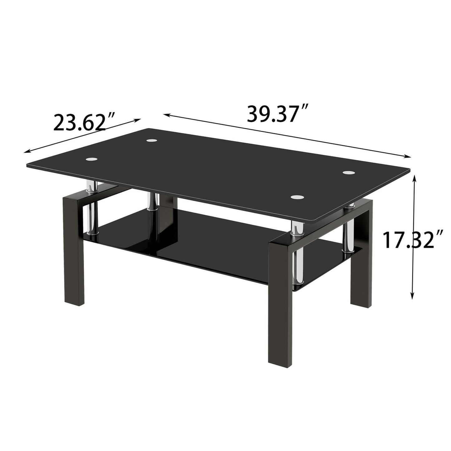 Vimora™ - Modern Black Tempered Glass Coffee Table with 2-Layer Storage