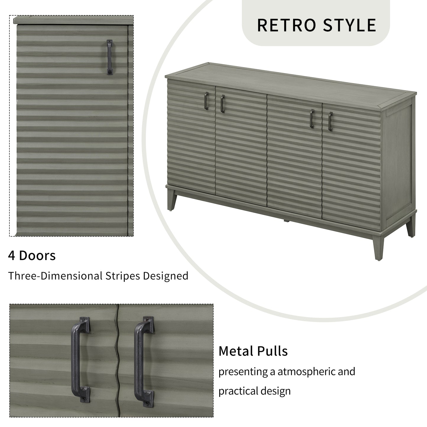 Vimora™ - Antique Gray 4-Door Sideboard with Adjustable Shelves and Metal Handles