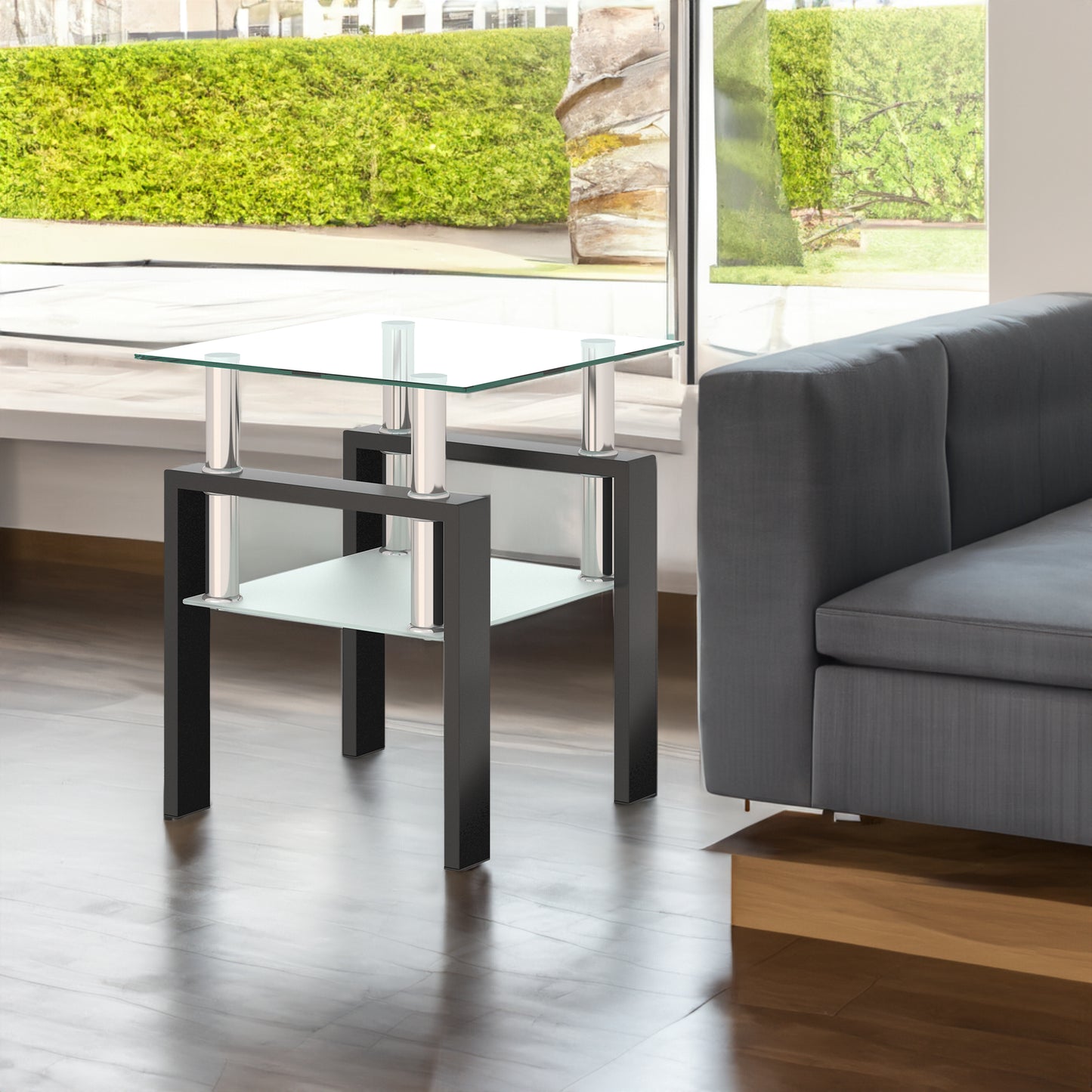 Liam™️ - Modern Tempered Glass Square Coffee Table for Living Room - Transparent/Black