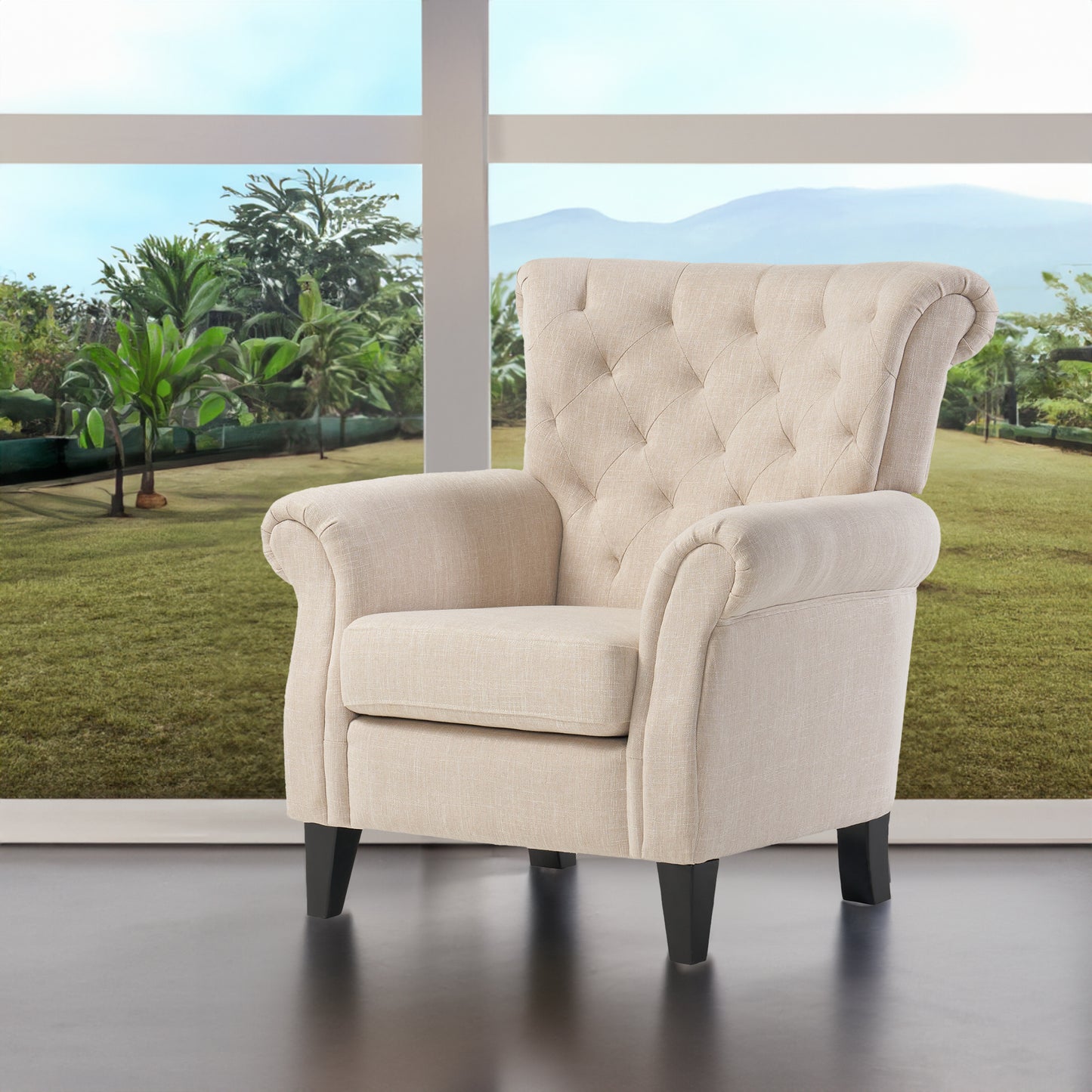Vimora™ - Springfield Tufted Chair with Nailhead Trim and Diamond Button Tufting in Light Beige