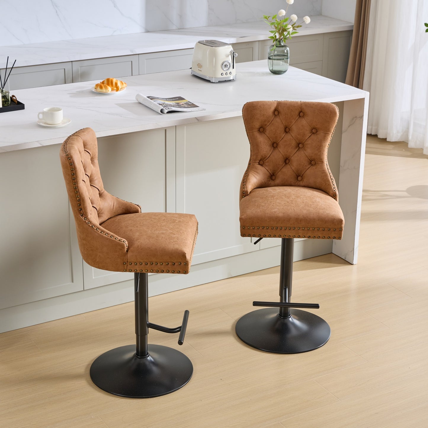 Vimora™ - Adjustable Vintage PU Swivel Bar Stools Set of 2 (Orange)