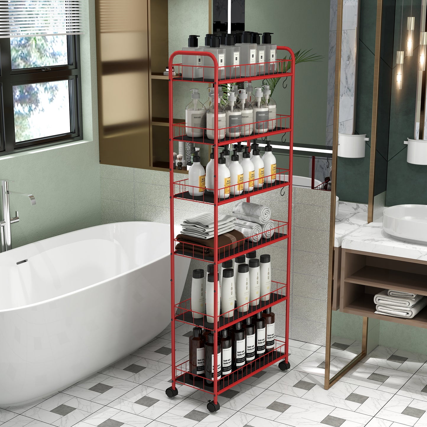 Vimora™ - Red 6-Tier Slim Rolling Storage Cart with Wheels