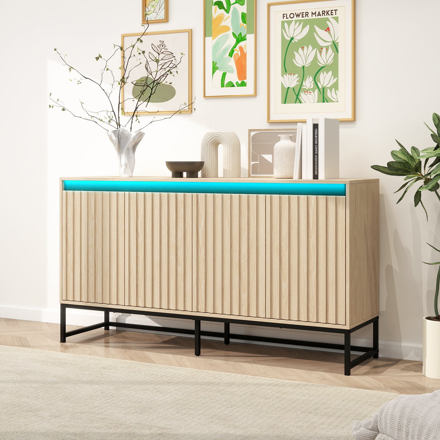 Vimora™ - Modern 4-Door LED Sideboard with Adjustable Shelves