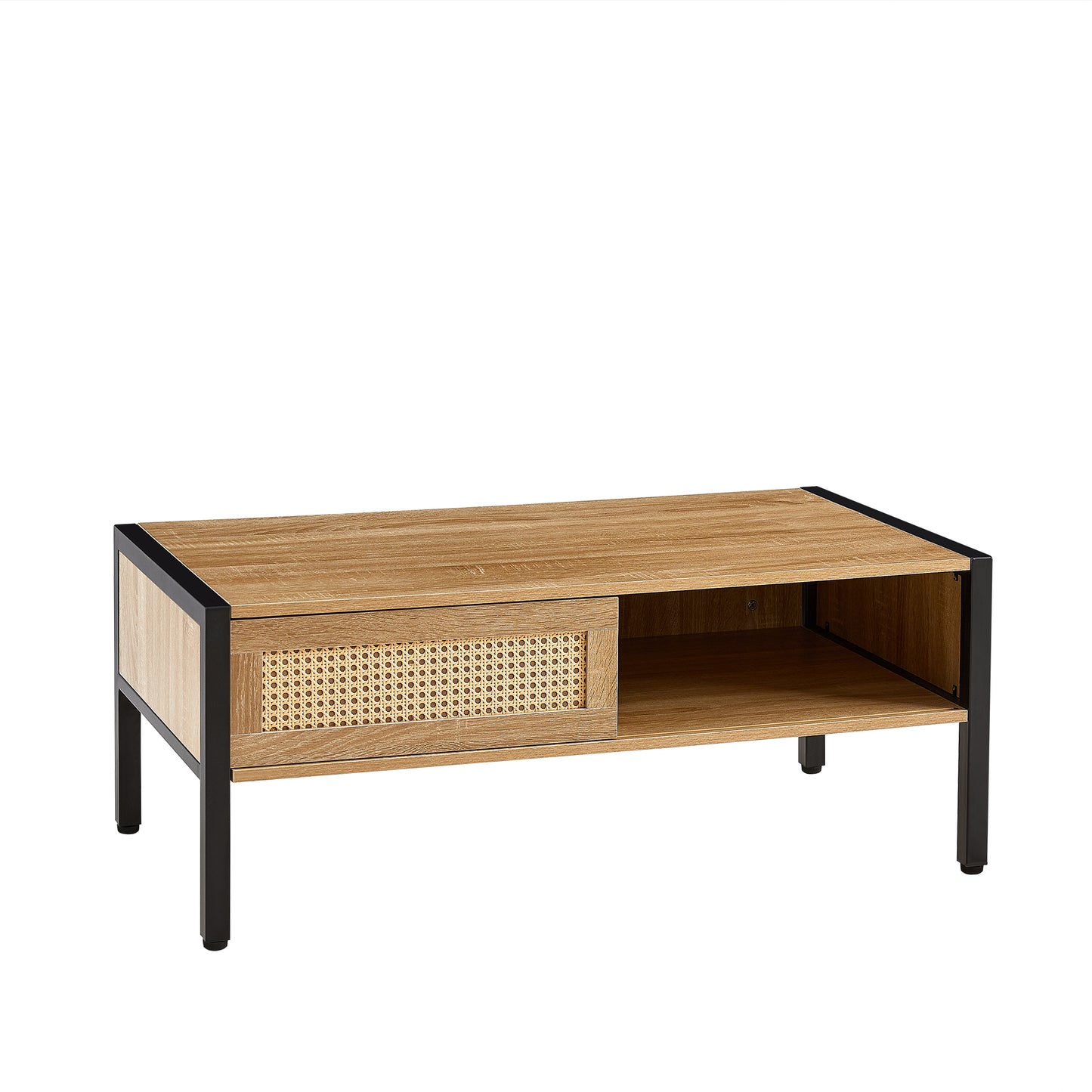 Luca™️ - Modern Rattan Coffee Table with Sliding Door Storage and Metal Legs