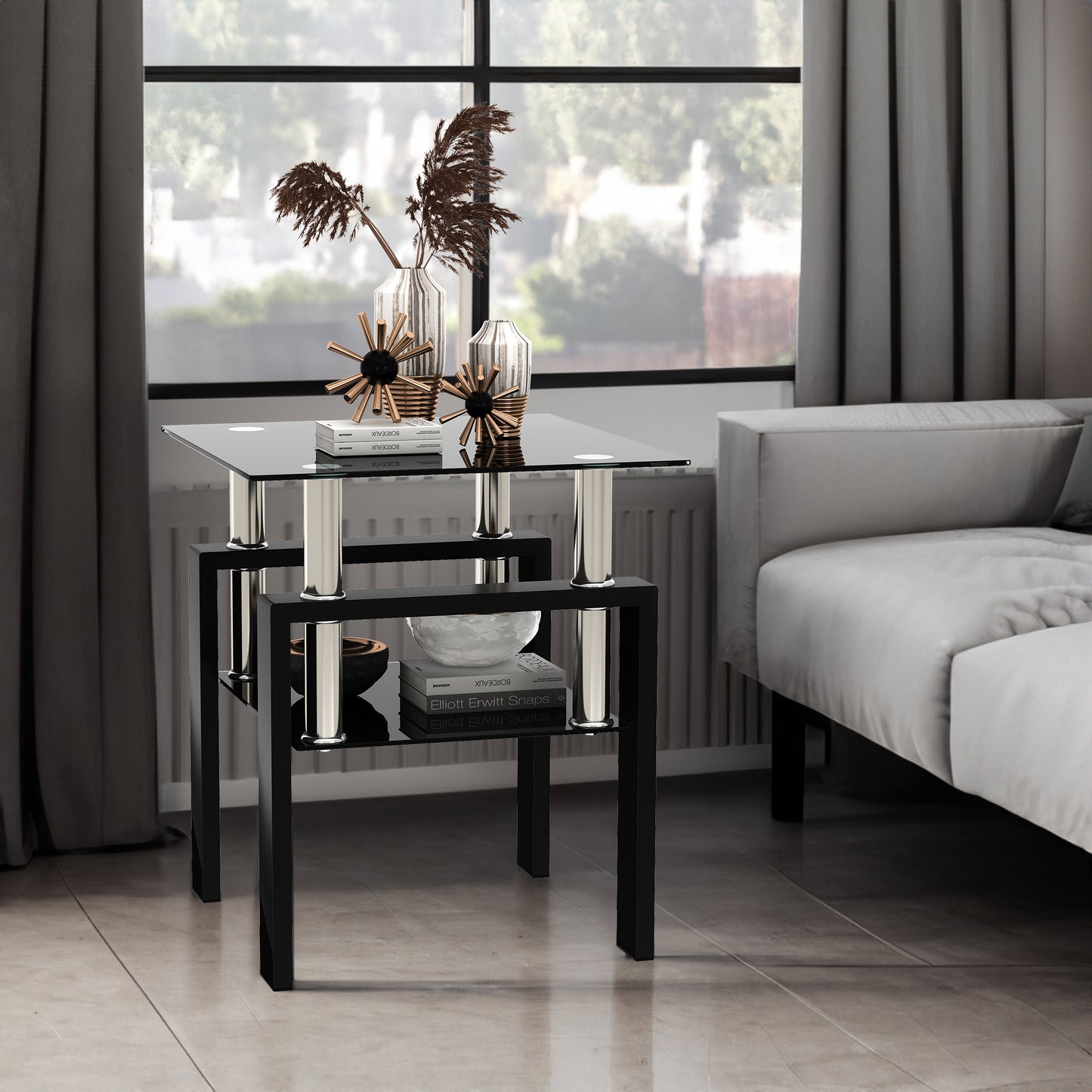 Vimora™ - Modern Black Tempered Glass Square Coffee Table