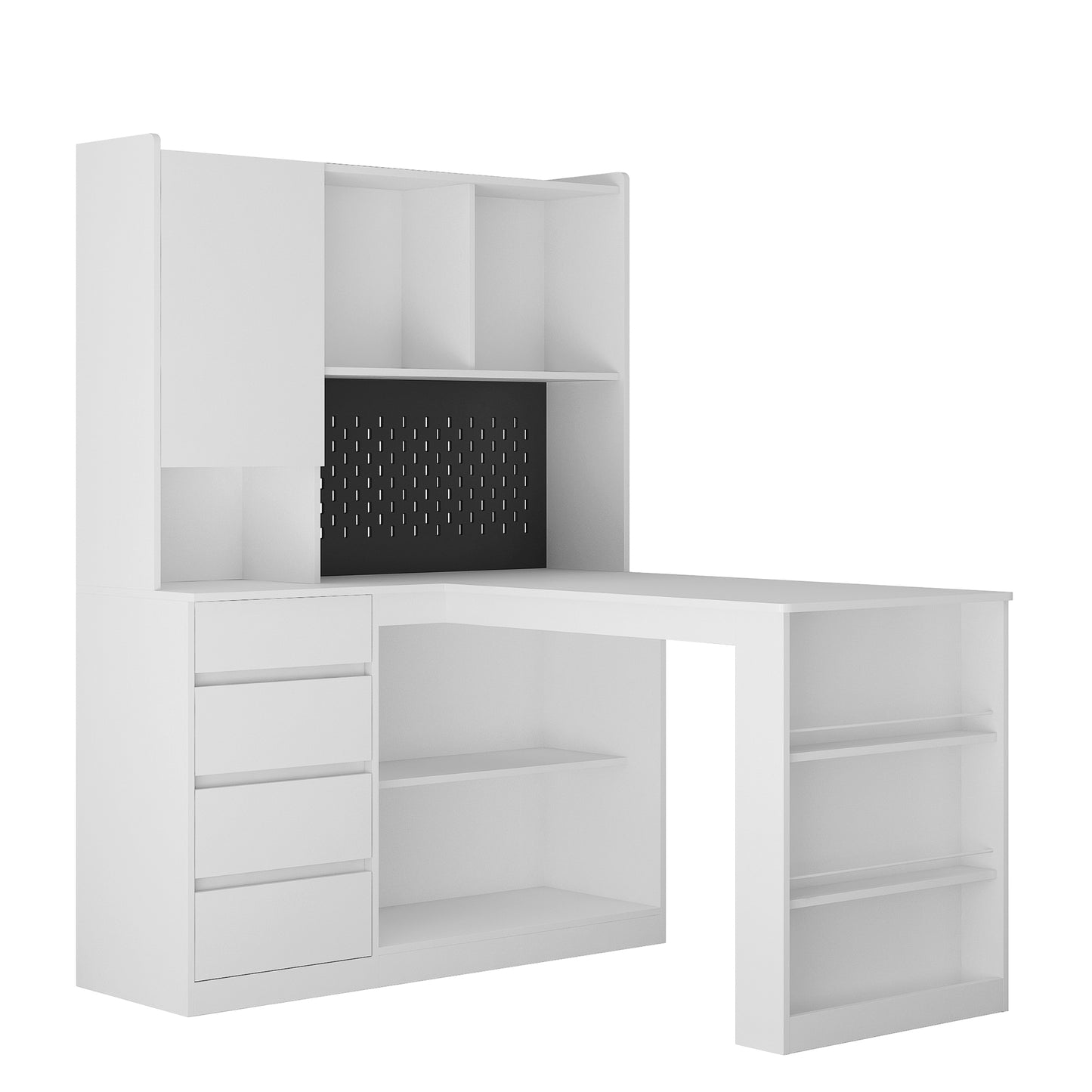 Vimora™ - L-Shaped Office Desk with Charger, Bookshelf, LED Lights & Storage Space