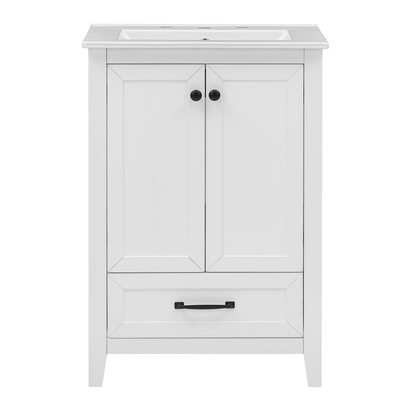 Vimora™ - 24" White Bathroom Vanity with Sink, Solid Wood & MDF, Ample Storage, Modern Design