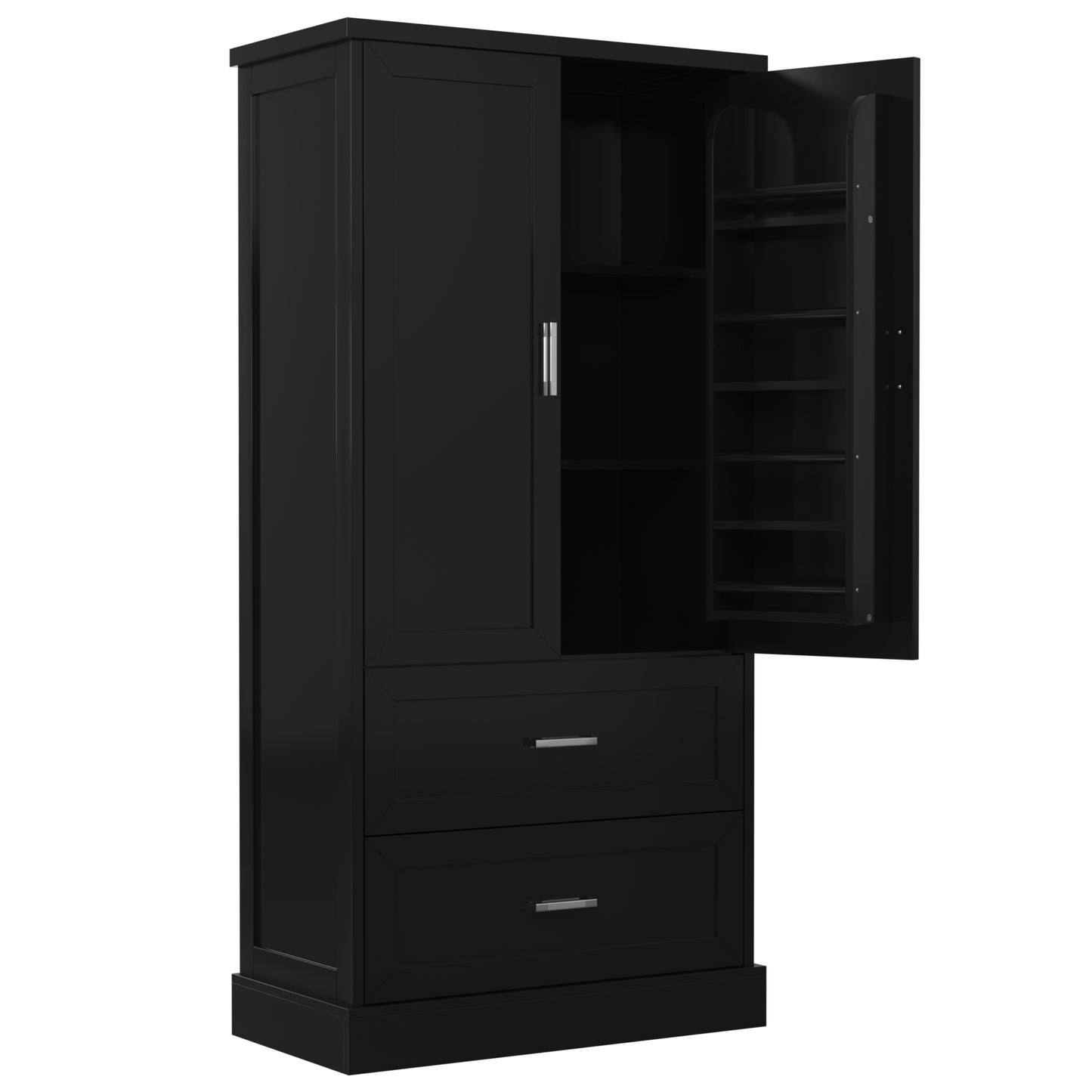 Vimora™ - Tall Black Bathroom Storage Cabinet with Doors, Drawers & Adjustable Shelf