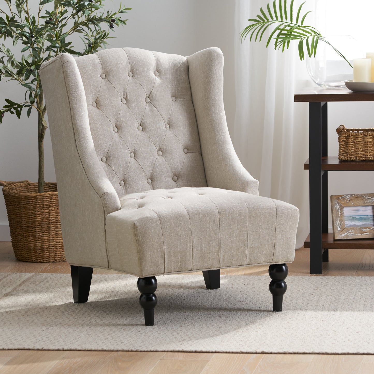 Yvonne™ - Elegant Wingback Club Chair with Button-Tufted Design and Birch Wood Legs