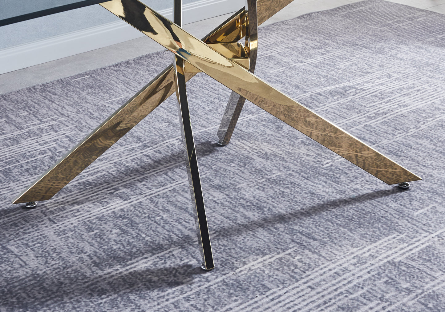 Vimora™ - Modern Gold Glass Dining Table with Chrome Base, Rectangular Tempered Top