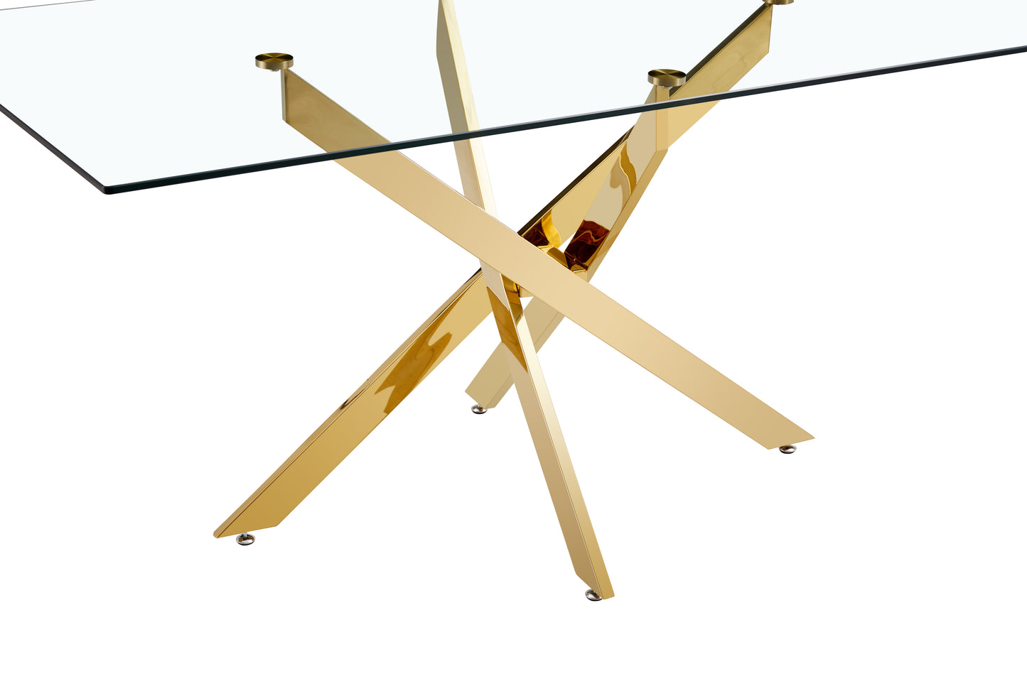Vimora™ - 63" Tempered Glass Dining Table with Golden Metal Legs