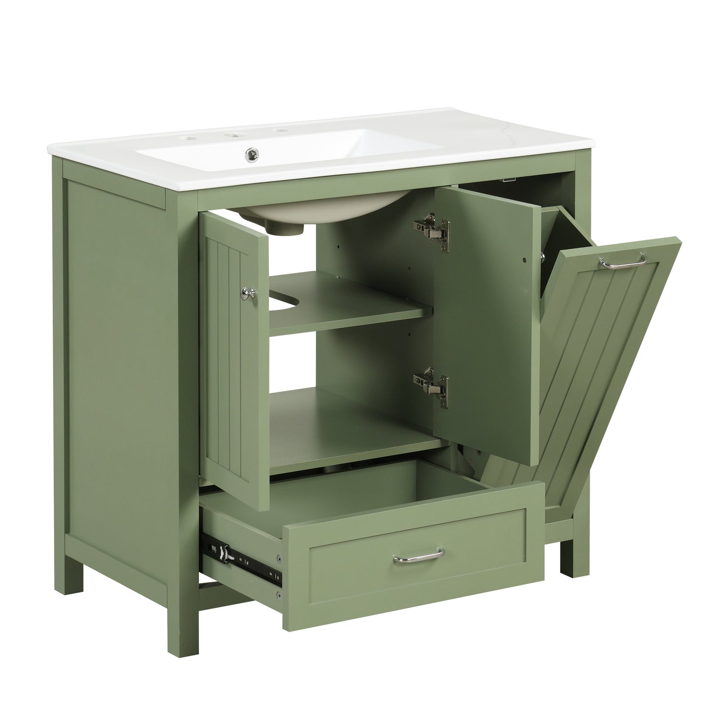 Vimora™ - 36-Inch Green Bathroom Vanity with Sink, Solid Wood & MDF, Modern Design, Ample Storage