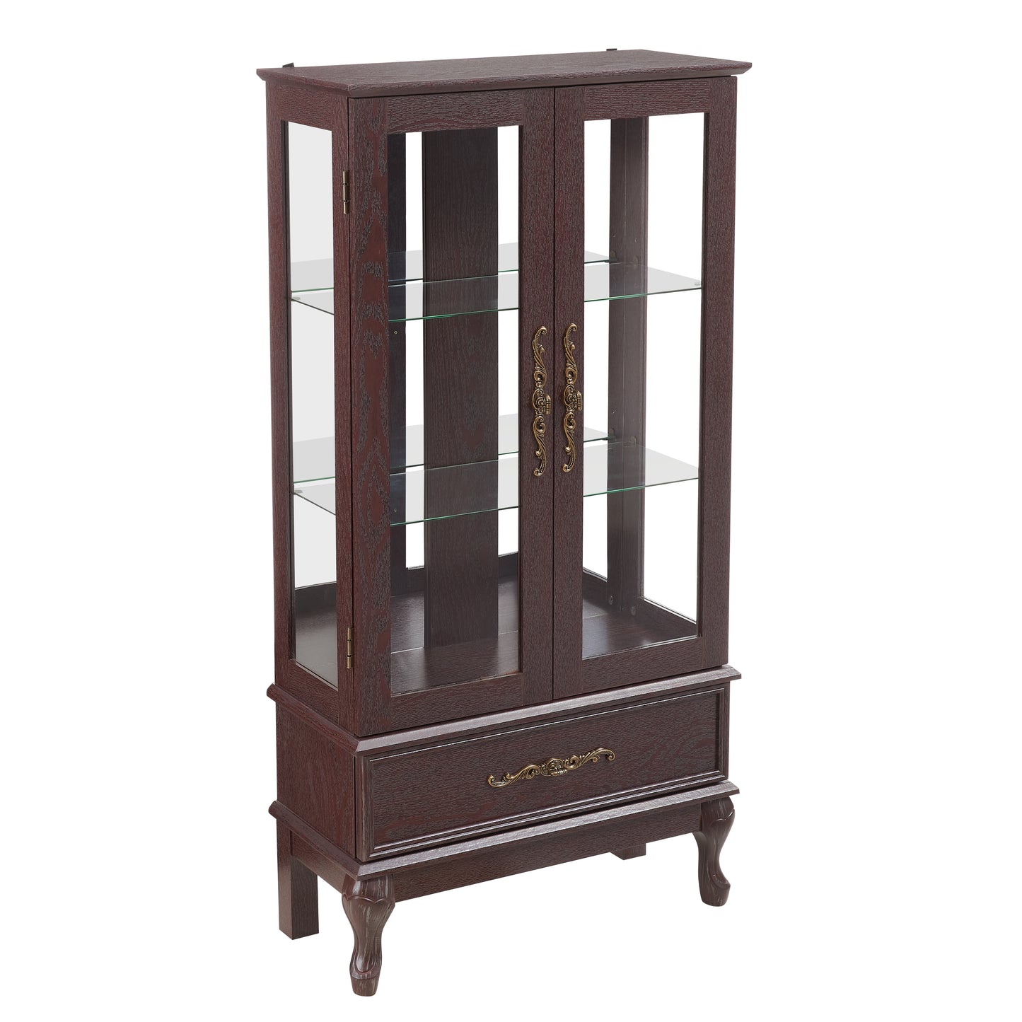 Vimora™ - Elegant Dark Cherry Curio Cabinet with Adjustable Glass Shelves and Illuminated Display