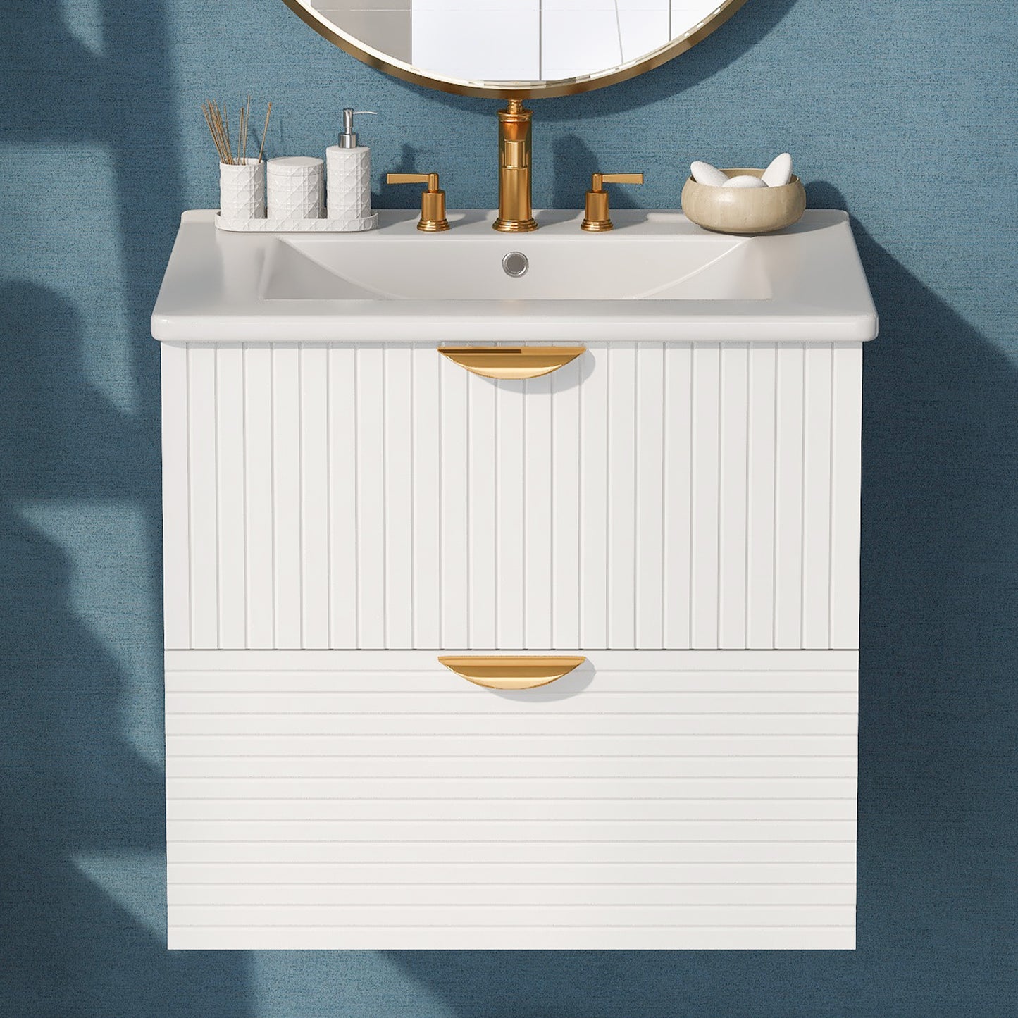 Vimora™ - Modern 24-Inch White Wall-Mounted Bathroom Vanity with 2 Drawers