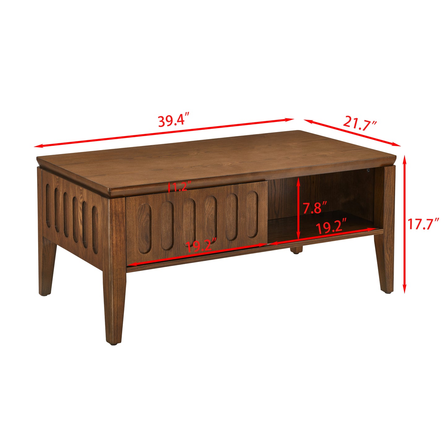Vimora™ - Mid Century Modern Fluted Coffee Table with Storage, Solid Wood Legs, Vintage Charm