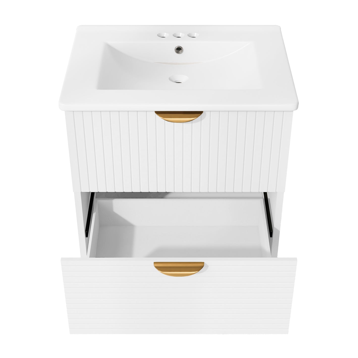 Vimora™ - Modern 24-Inch White Wall-Mounted Bathroom Vanity with 2 Drawers