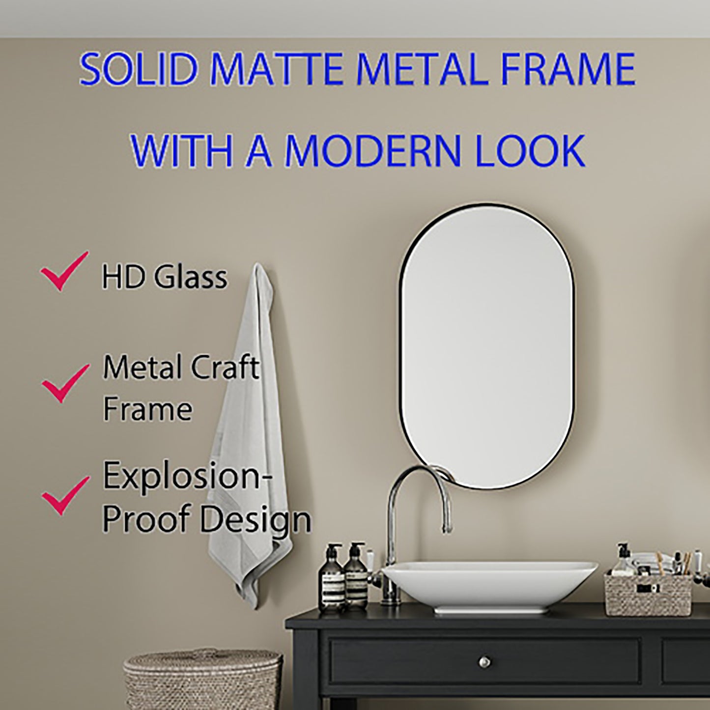 Vimora™ - 20x34 Inch Matte Black Oval Medicine Cabinet with Mirror & Adjustable Shelves