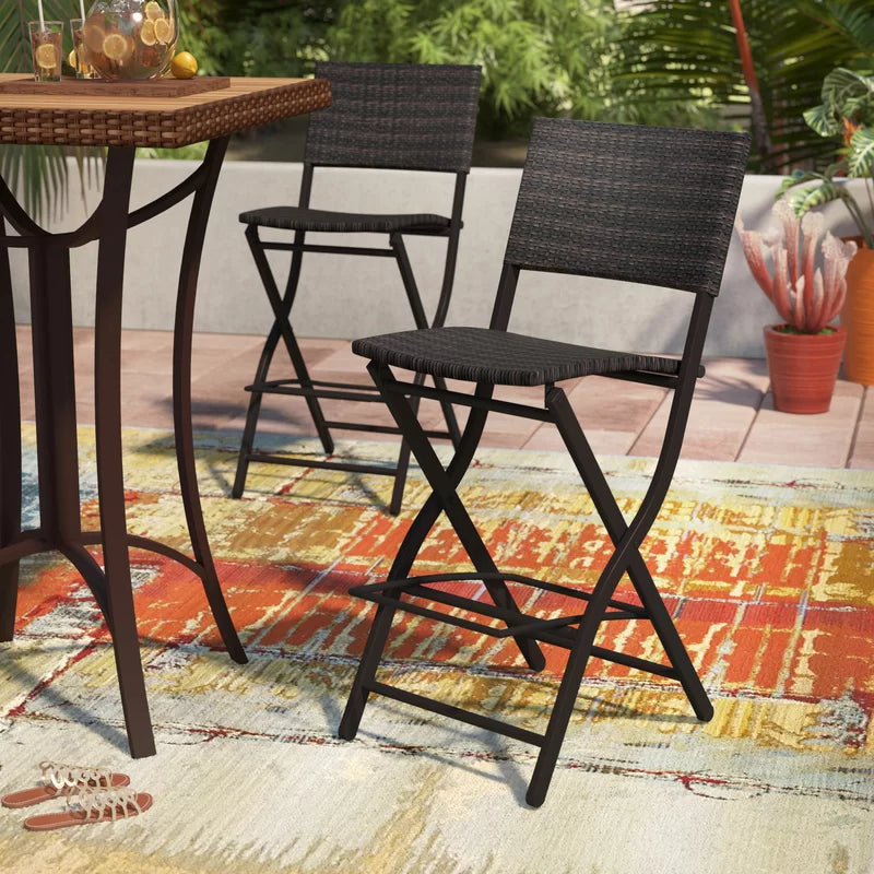 Vimora™ - Outdoor Foldable Wicker Barstools, Faux Rattan Patio Chairs, Brown Multi (Set of 2)