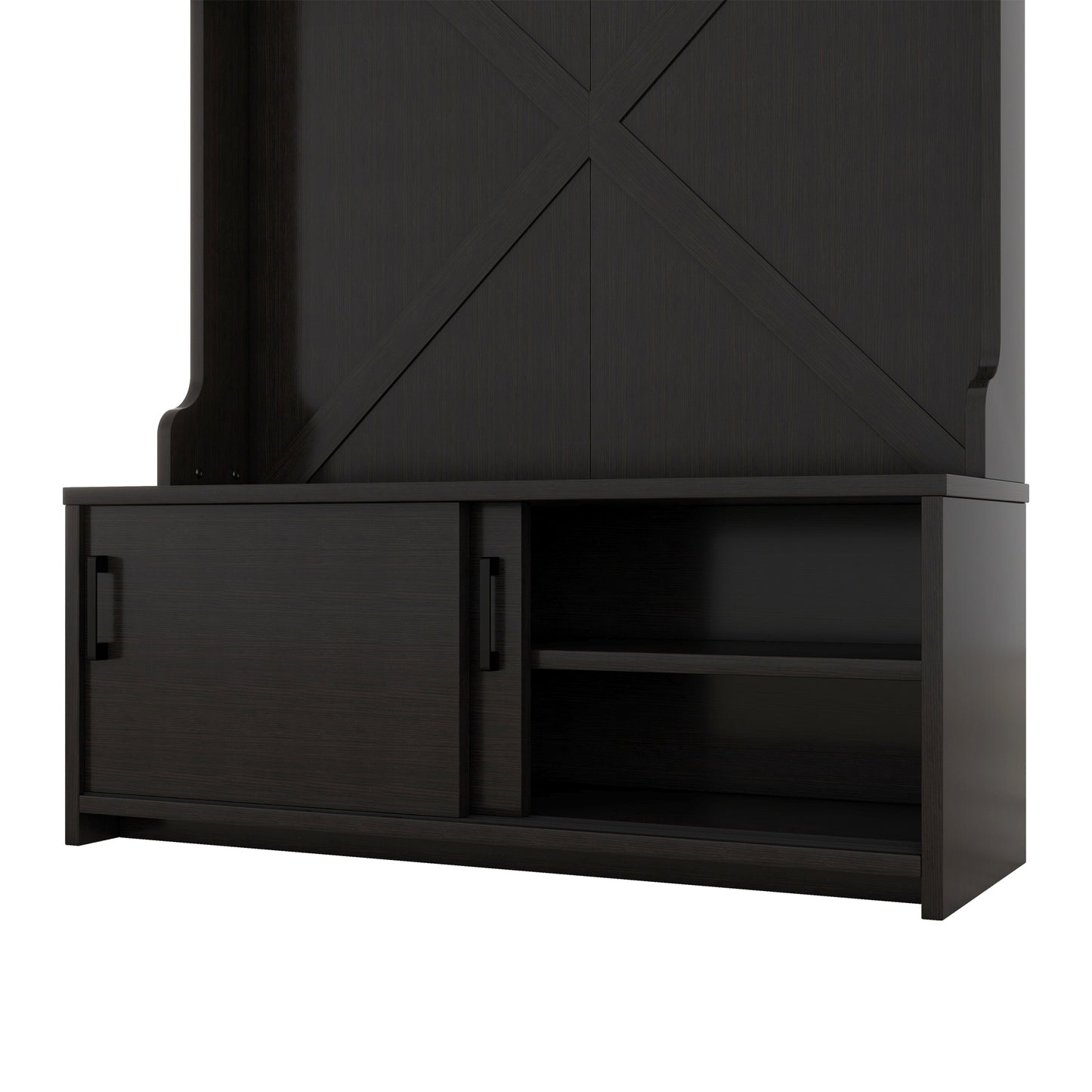 Vimora™ - Black Hall Tree with Storage Bench, Sliding Door & 5 Hooks