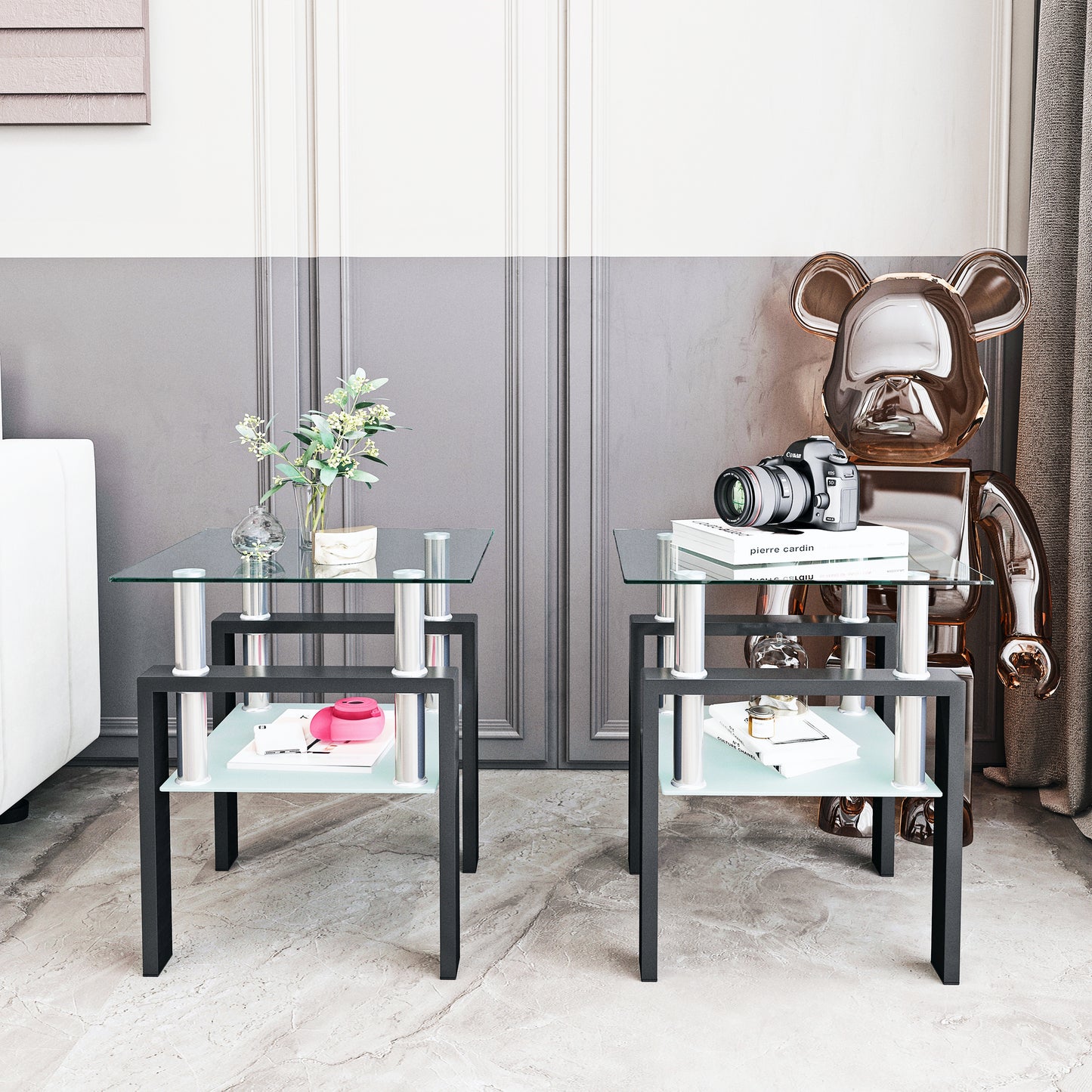 Vimora™ - Modern Tempered Glass Square Coffee Table (Set of 2)