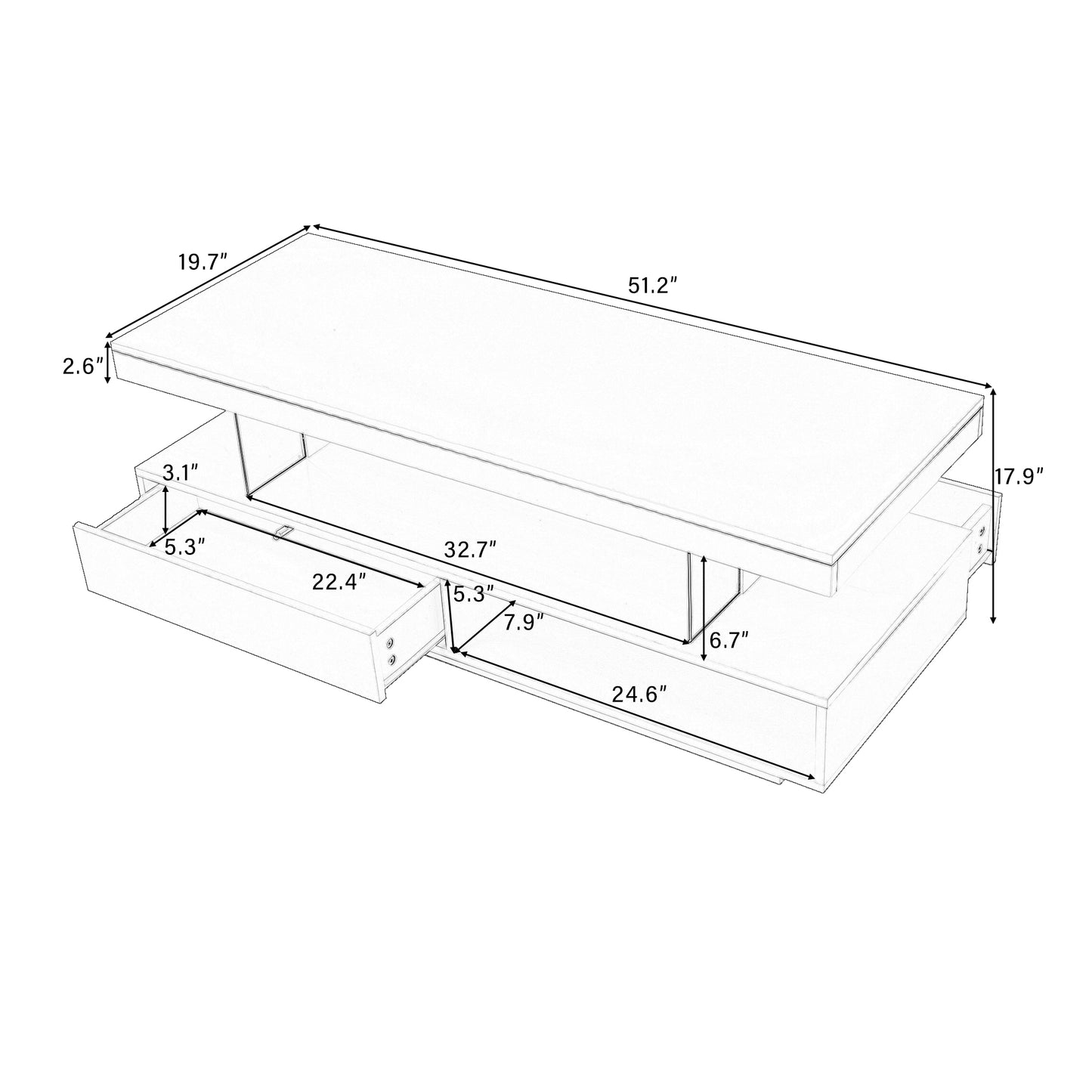 Vimora™ - Modern LED Coffee Table with Storage, 2 Drawers & Display Rack (Black)