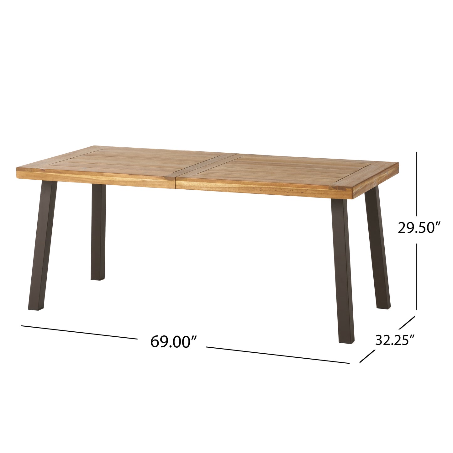 Vimora™ - Acacia Wood Dining Table with Rustic Metal Legs, Natural Brown Grey Finish