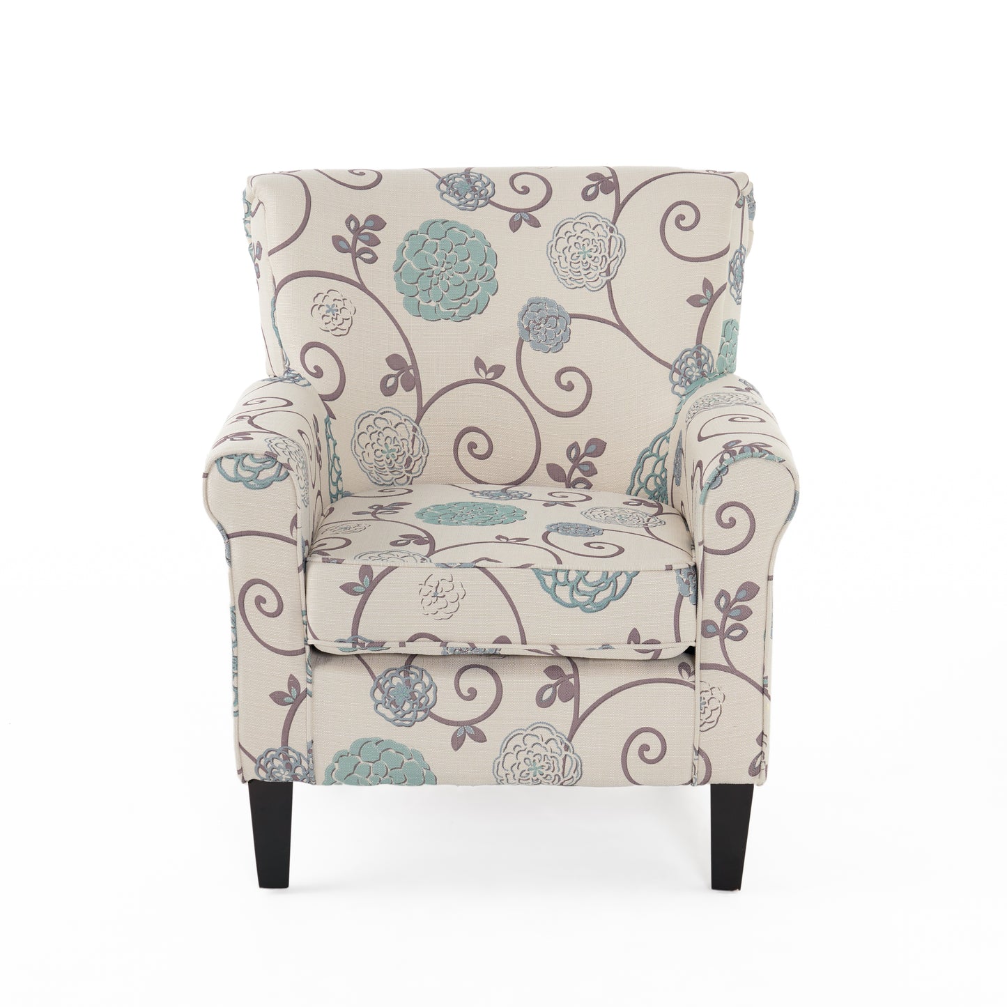 Vimora™ - Jasmine Club Chair in Blue Floral Fabric with Chic Rolled Armrests