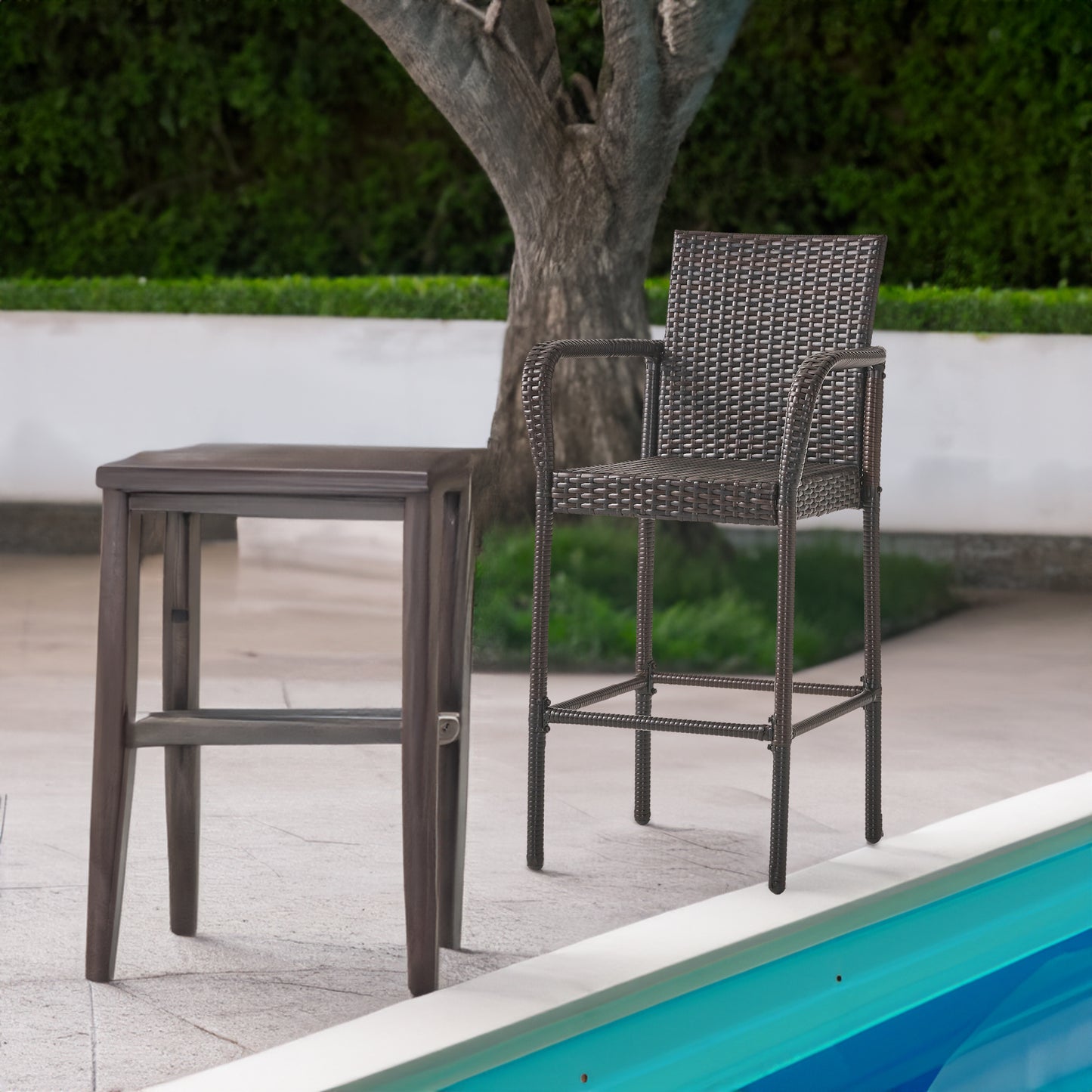 LITTLETON™ - Modern Outdoor Barstool Set with Faux Rattan and Iron Frame