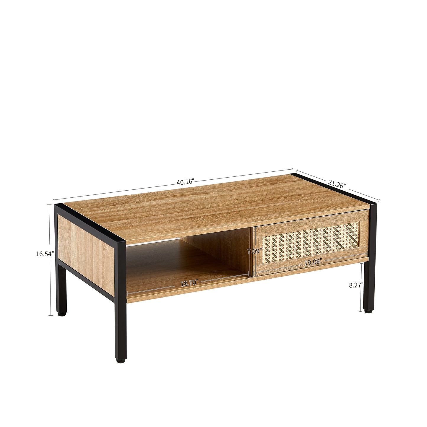 Luca™️ - Modern Rattan Coffee Table with Sliding Door Storage and Metal Legs