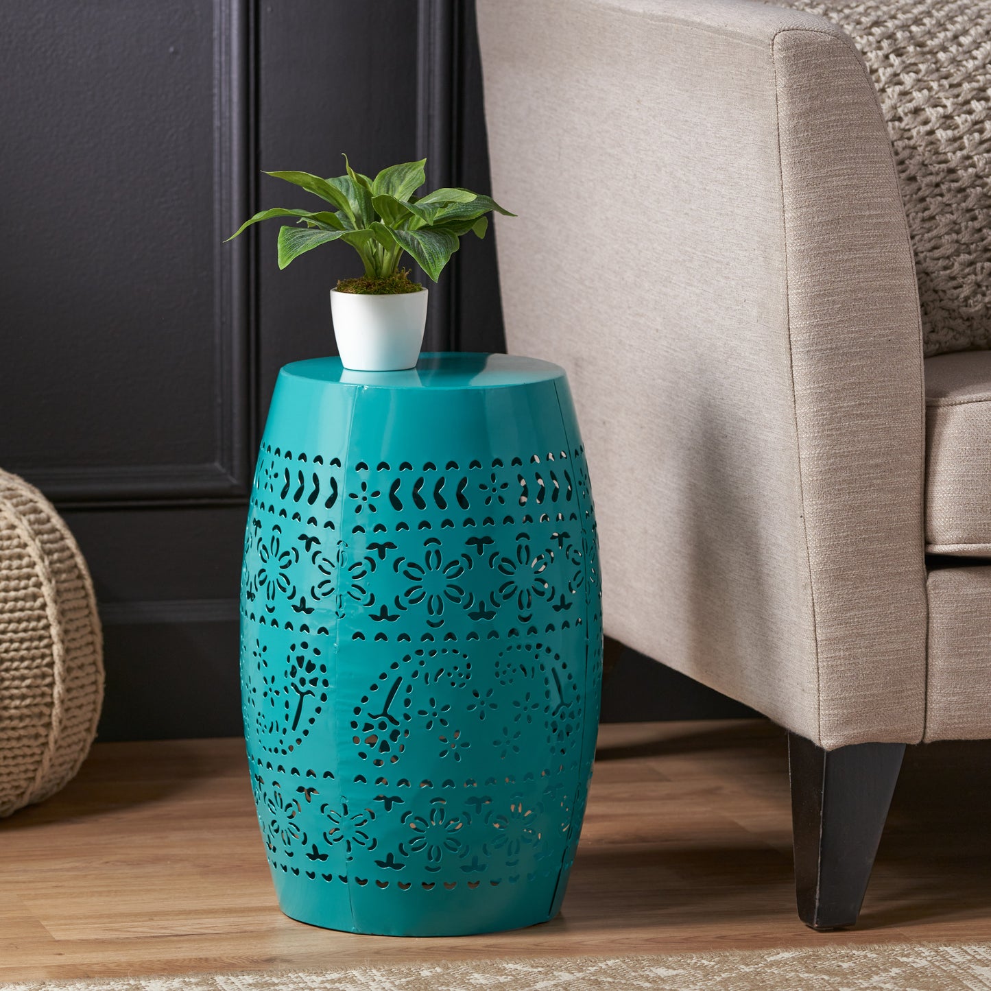 Vimora™ - Teal Lace Cut Iron Side Table