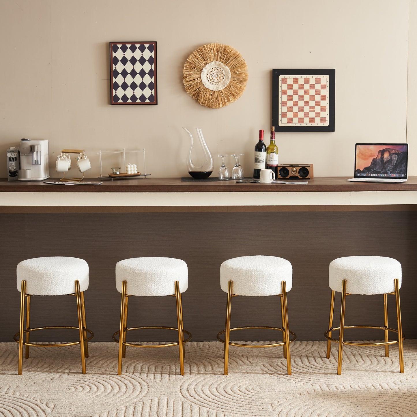 Vimora™ - 24" Modern Circular Bar Stools with Cushioned Seats and Support Legs (Set of 2)