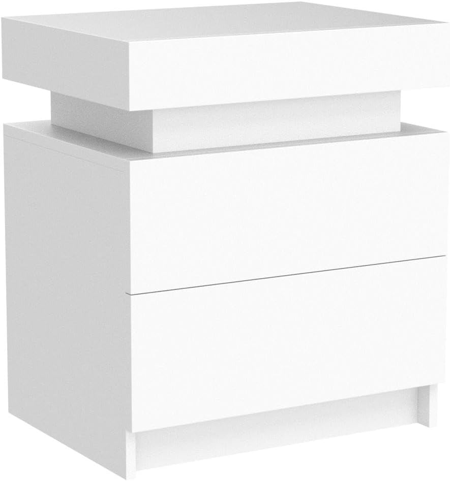 Vimora™ - Modern White Nightstand with 2 Drawers & LED Lights