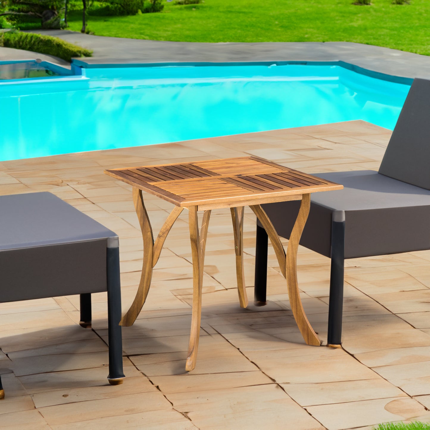 Teak-Finished 31.5'' Square Acacia Wood Outdoor Table for Stylish Patios