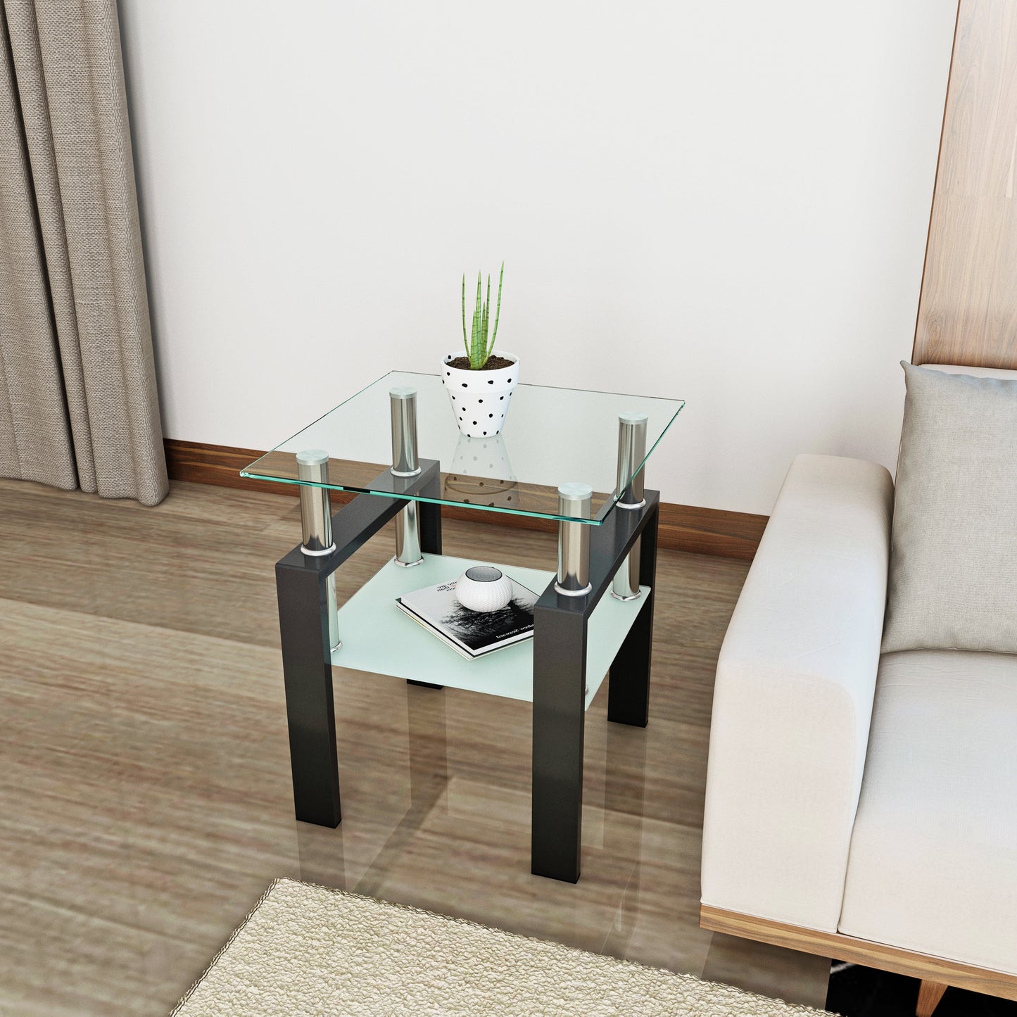 Liam™️ - Modern Tempered Glass Square Coffee Table for Living Room - Transparent/Black