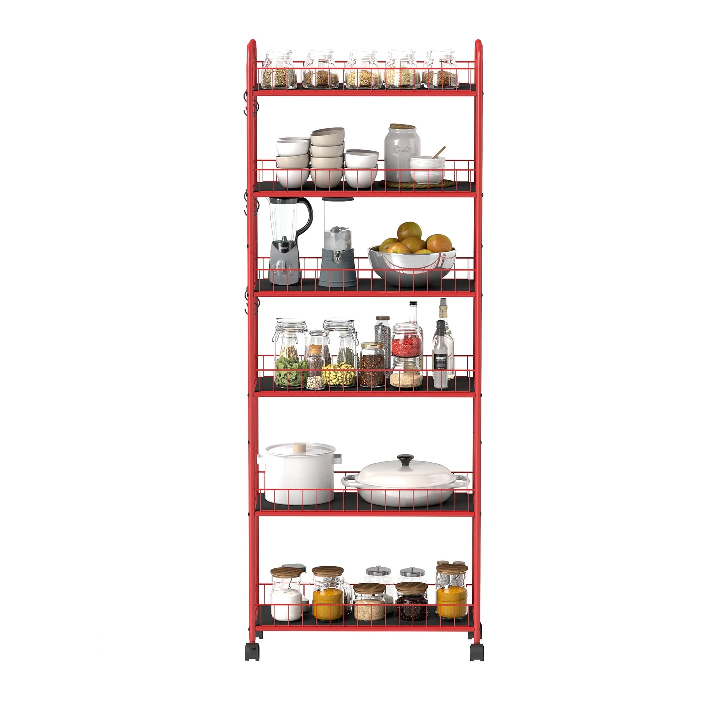 Vimora™ - Red 6-Tier Slim Rolling Storage Cart with Wheels