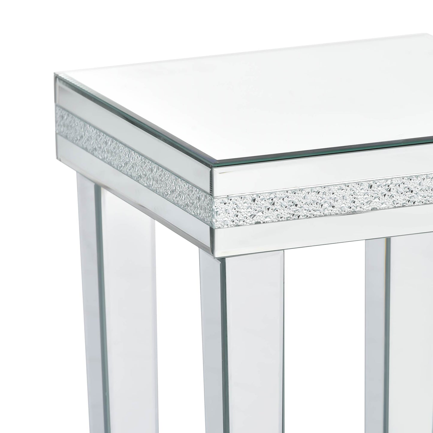 Vimora™ - Modern Glass Mirrored Silver End Table with Adjustable Height Legs