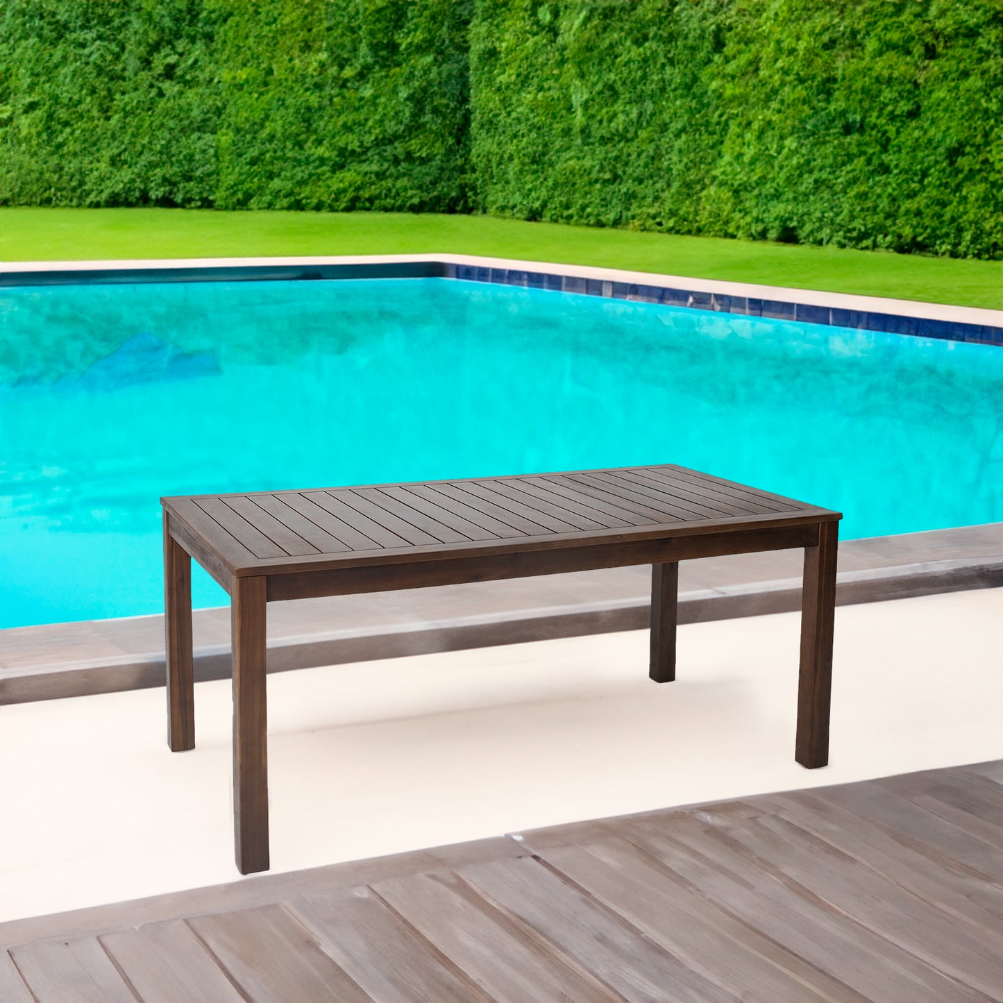 Vimora™ - Dark Brown Acacia Wood 69'' Outdoor Dining Table
