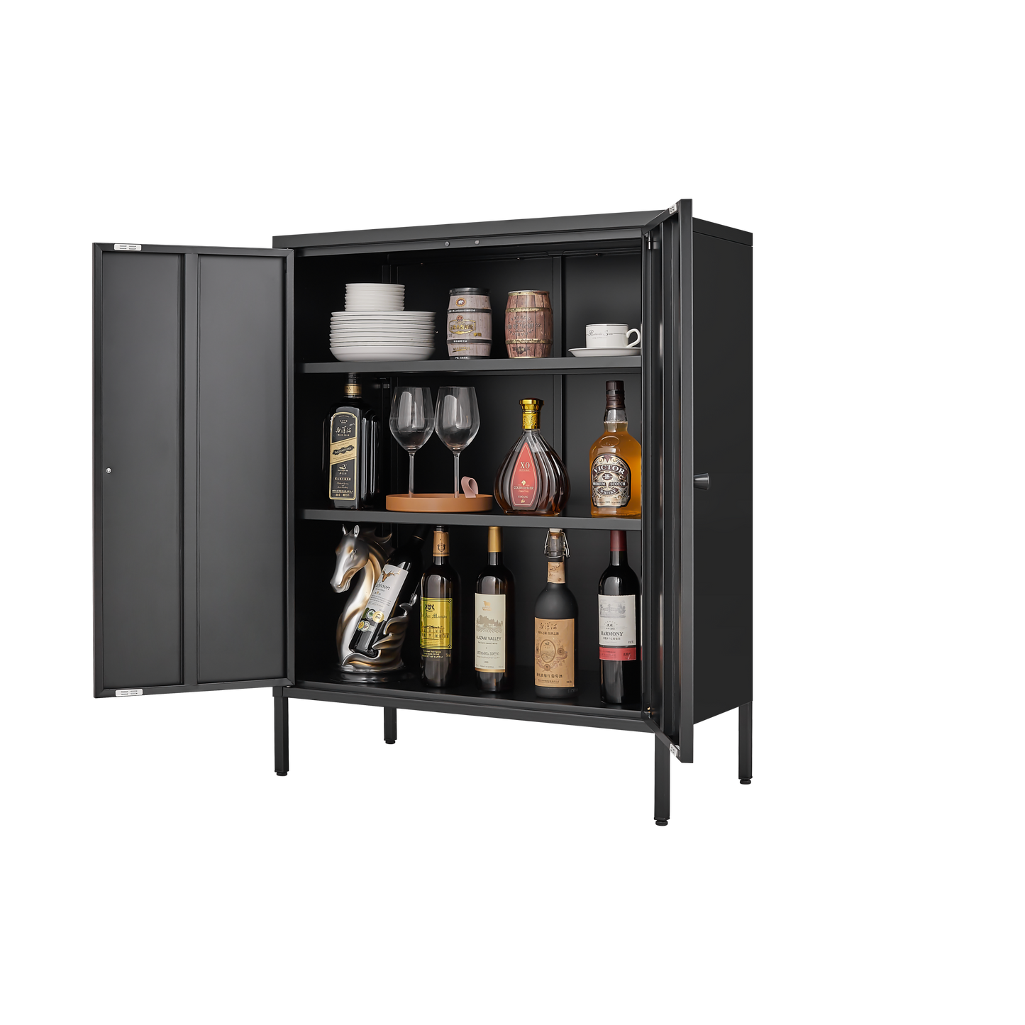 Vimora™ - Kitchen Buffet Server Table with Doors, Metal Sideboard Console Cabinet in Black