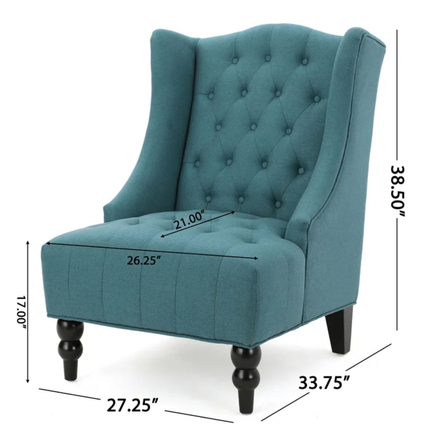 Vimora™ - Upholstered Wingback Chair in Teal with Button-Tufted Design