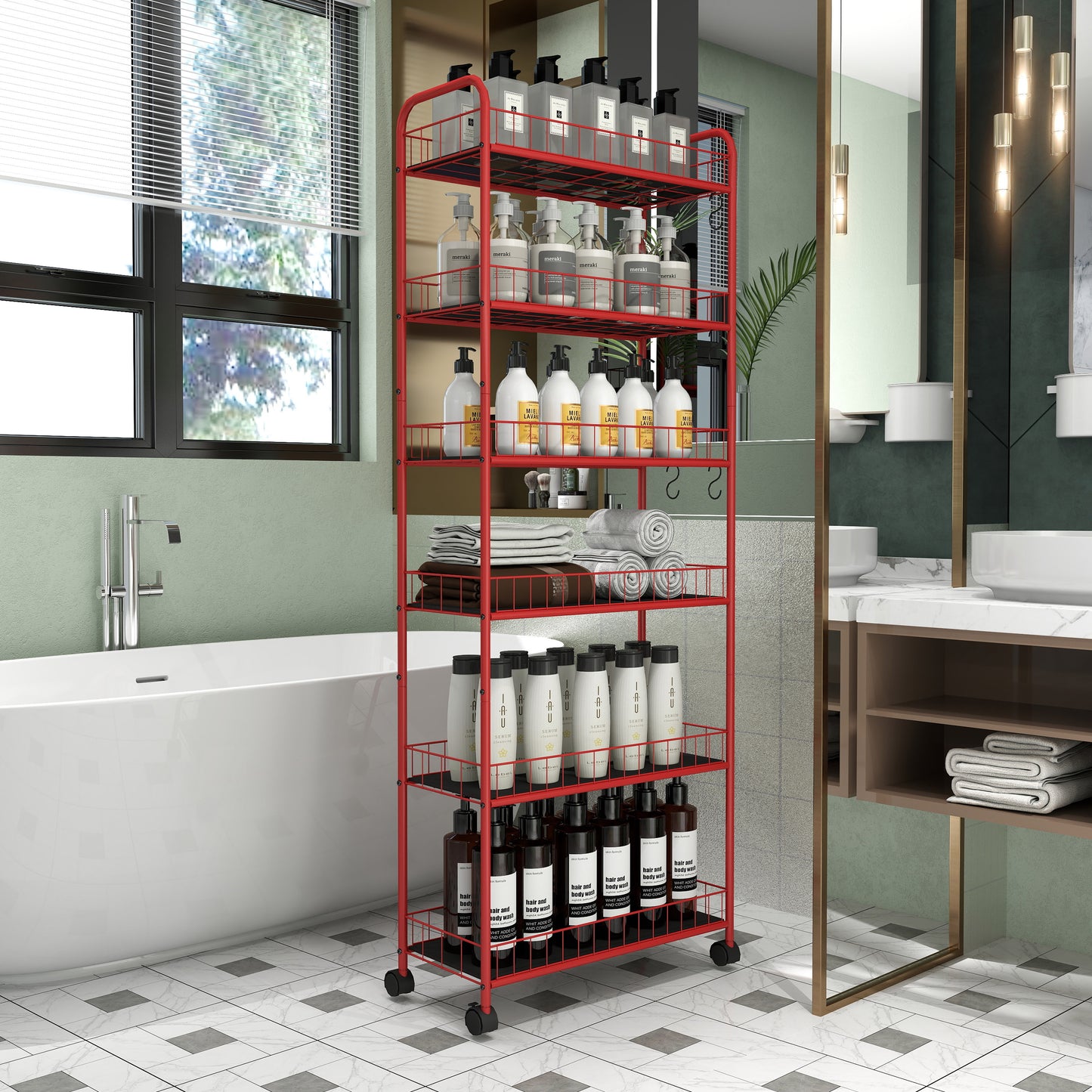 Vimora™ - Red 6-Tier Slim Rolling Storage Cart with Wheels
