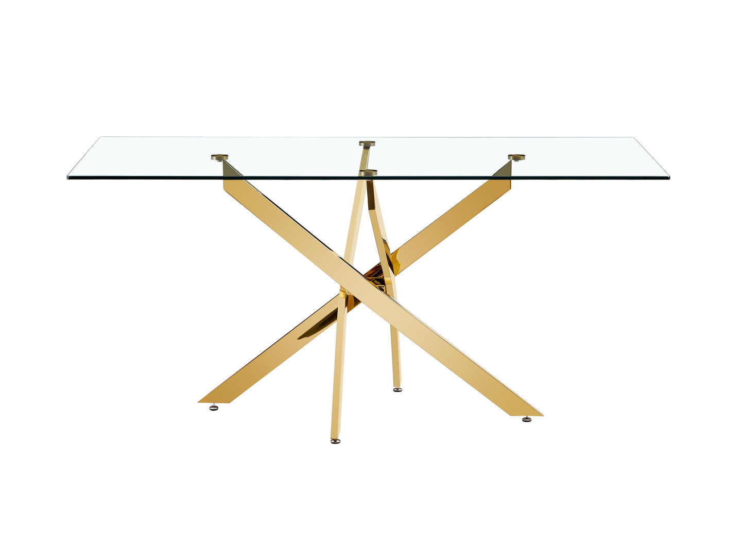 Vimora™ - 63" Tempered Glass Dining Table with Golden Metal Legs